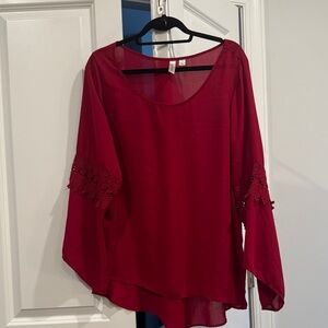 Tacera Deep Red Blouse with Crochet Detail